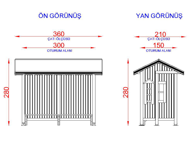 Ahşap Otobüs Durakları / Ahşap Otobüs Durağı - 70610 Teknik Resim